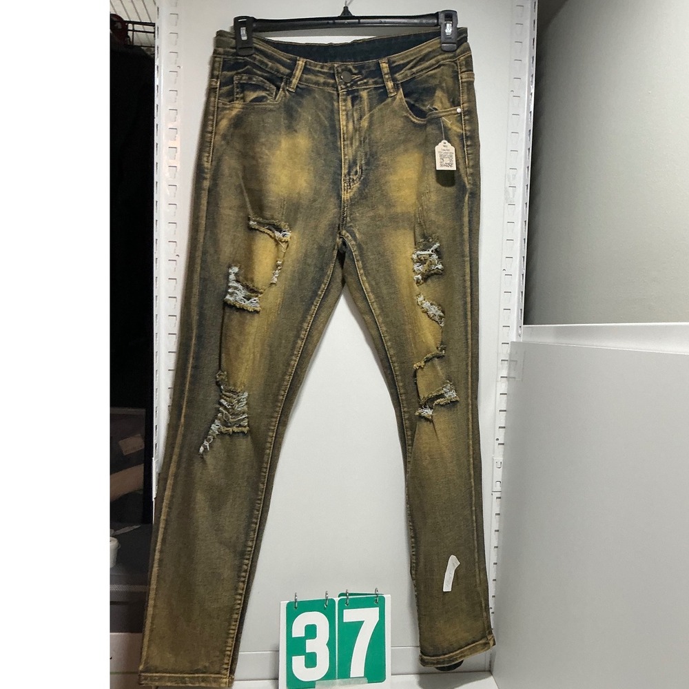 Unbranded‎ Distressed Yellow Acid Wash Skinny Jeans Size 32 Grunge Streetwear